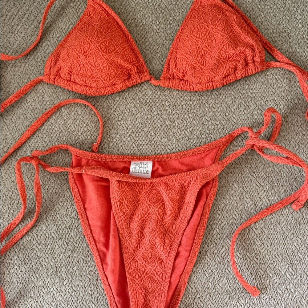 Red Textured Bikini Set
